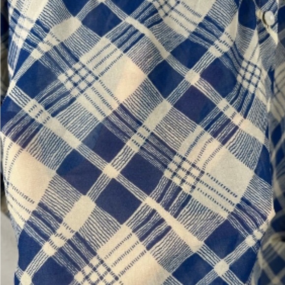 Free People sheer blue and cream plaid top - Picture 5 of 6